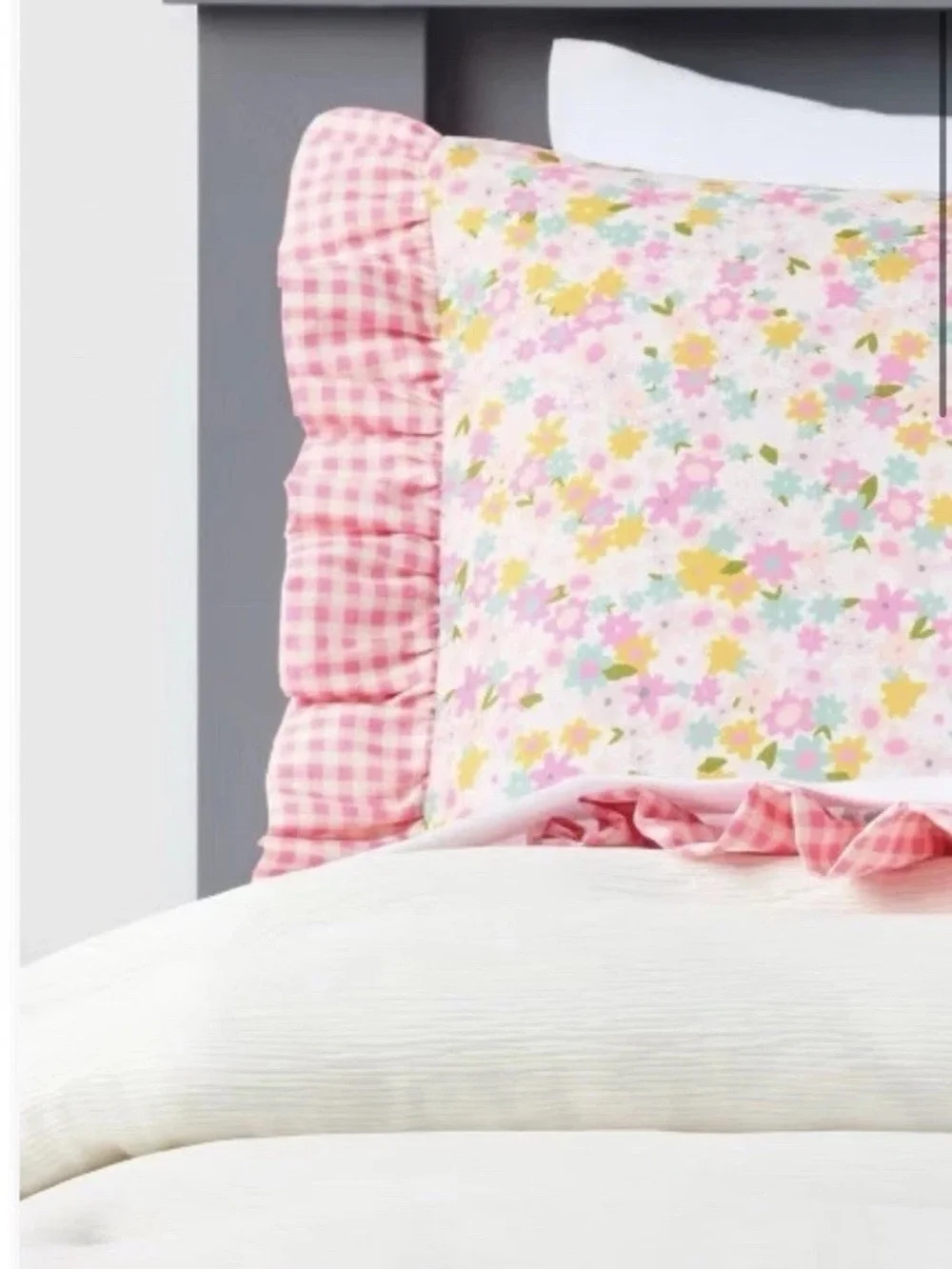 Pillowfort Twin Reversible Crinkle Bow Gingham Floral Comforter Set NWT